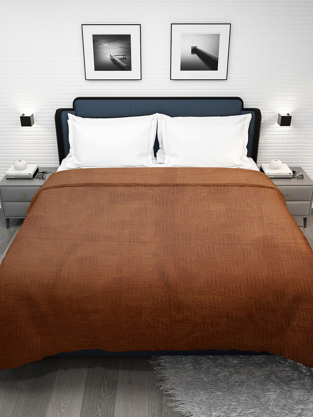 Brown fur striped mild winter double bed blanket